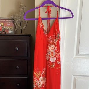 Red floral maxi dress
